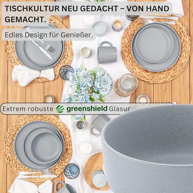 Набір посуду SÄNGER Steingut 12 предметів: 4 великі тарілки, 4 десертні тарілки, 4 глибокі тарілки (Schalen), VALUE COLLECTION (Leeds Sterling), кольоровий, стійкий до подряпин