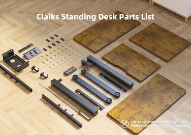 Електричний регульований стіл Claiks 160×80 см, письмовий стіл з кабель-менеджментом, вінтажний коричневий
