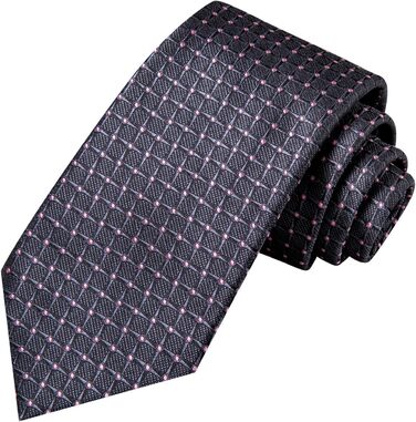 Чоловіча краватка Hi-Tie шовкова, сіро-рожева картата, формальна, з кишеньковою хустинкою та затискачем для краватки, набір для весілля та бізнесу