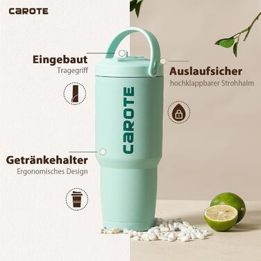 CAROTE Stainless Steel Water Bottle with Straw, 960ml, Vacuum Thermos Bottle with Flexible Cap, Leak-Proof, BPA-Free, Double-Walled Insulated Bottle for Hot and Cold Drinks (Green)