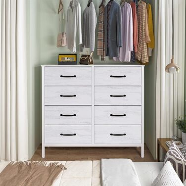 LYNCOHOME Dresser with Drawers, Fabric Chest of Drawers, TV Stand Sideboard with 6 Fabric Drawers, Storage Cabinet Bedroom Chest of Drawers Kitchen Organizer Furniture for Office Hallway (White-4*2l-uk)