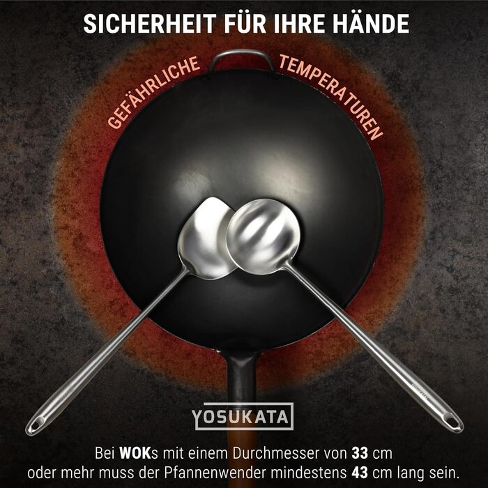 Набір кухонних аксесуарів YOSUKATA: вок, шумовка, лопатка, спідниця для воку. Нержавіюча сталь 304, 43 см. Шумовка, лопатка, спідниця для воку, супова ложка. Безпечно для миття в посудомийній машині.