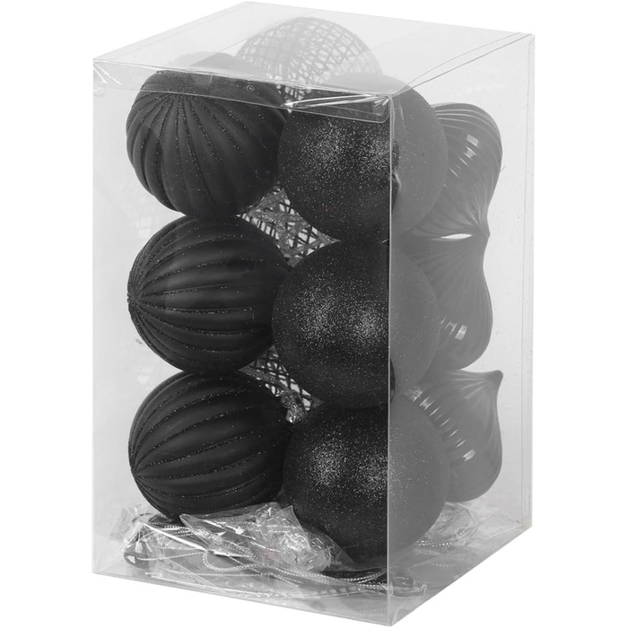 Чорні новорічні прикраси SLEETLY 28 шт. - кулі, льодинці, сніжинки. Стійкі до пошкоджень, пластикові