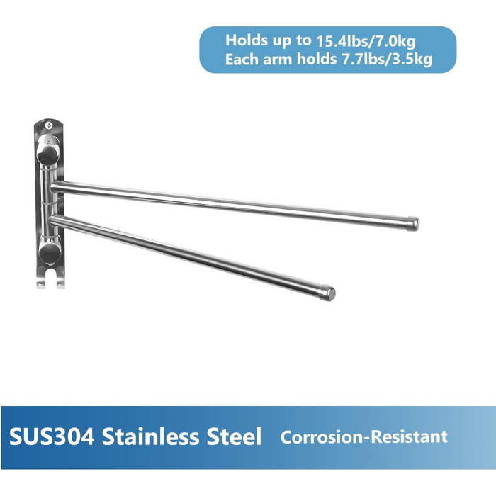 Поворотний тримач для рушників JSVER на 180° з нержавіючої сталі, 4-х віяльний, для ванної, кухні та гардеробу (срібло)