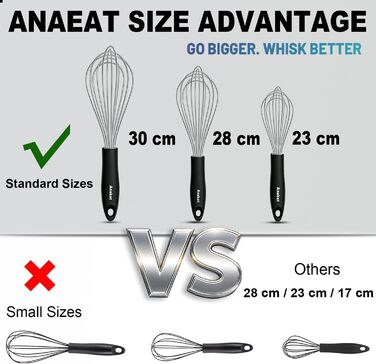 Набір міксерів для кухні Anaeat (3 шт.) з нержавіючої сталі - міксер-венчик для приготування, випікання, змішування та перемішування (3 розміри)