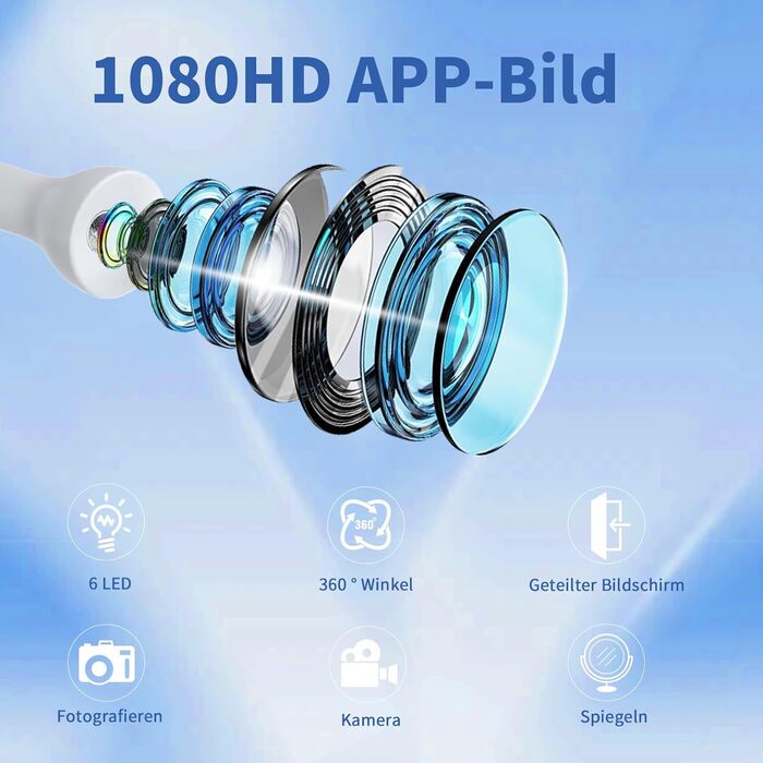 Електричний ірригатор для порожнини рота VITCOCO 1080P WiFi, 350 мл, бездротовий, з 5 насадками, IPX7, білий