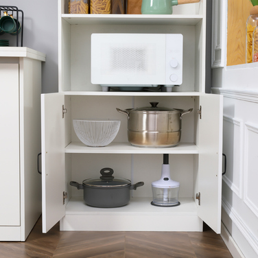 HOMCOM Kitchen Cabinet Kitchen Buffet Tall Cabinet with 2 Shelves and 2 Cabinets with Adjustable Shelves Microwave Shelf Anti-Tip Strap | Aosom
