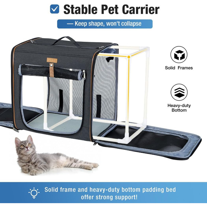 Транспортна переноска для собак та котів середнього розміру 2-в-1, чорна XL, з туалетом та аксесуарами