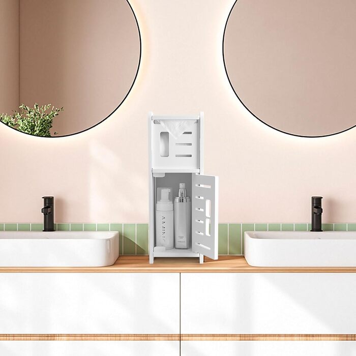 PVC Toilet Paper Holder with Brush - 2-in-1 Bathroom Organizer - White (39cm)