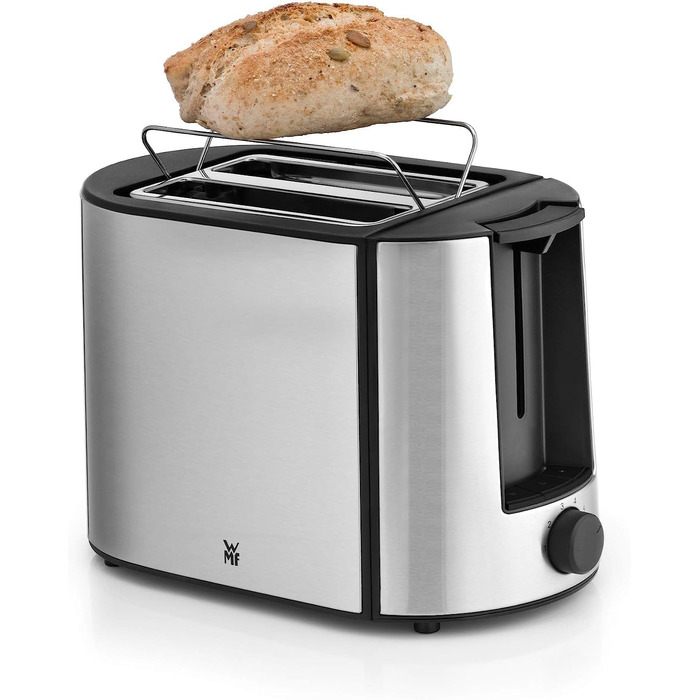WMF Bueno Pro Toaster 2 Slice, Double-Slot Toaster Stainless Steel with Roll Holder, 2 Slices, 6 Browning Levels, 870 W, brushed stainless steel