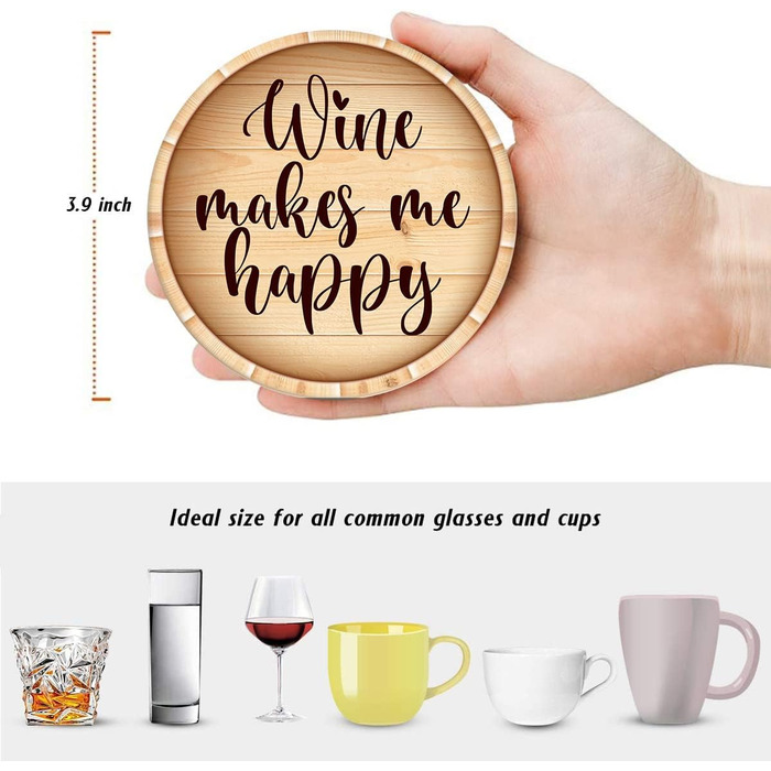 Britimes Drink Coasters, Set of 6, White Marble, Inspiring Love, Absorbent, Round, Ceramic-Stone Mat, with Cork Base and Metal Holder, Gift for Housewarming, Bar, Decor (Retro 8)