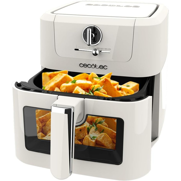 Фритюрниця без олії Cecotec Cecofry Antique 5000 з вікном, 5 л, 1500 Вт, Digital, PerfectCook, Ретро-дизайн, Білий