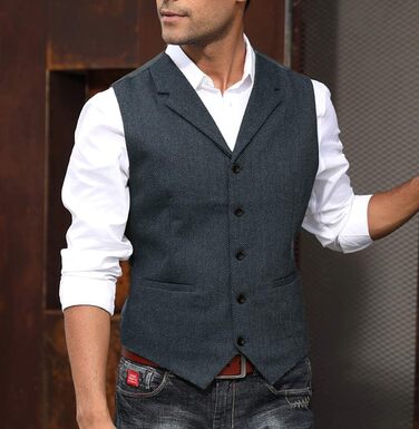 Жилет чоловічий Paul Jones з візерунком 'риб'яча перетинка', твід, вузький комір, приталений крій, розмір XL, A-navy блакитний