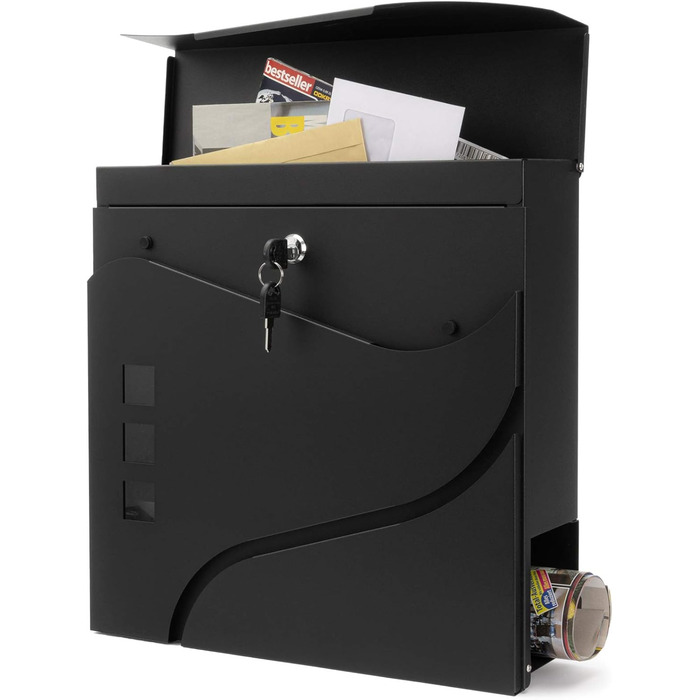 Поштовий ящик Verda з газетницею, нержавіюча сталь, антрацит, 37x37x11 см, вікно, тримач для газет, табличка для імені, сучасний, погодостійкий, 2 ключі