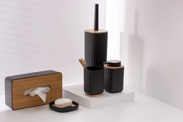 Набір для туалету WENKO Rotello: щітка та тримач з бамбуковим кришкою, білий/натуральний, Ø 10 x 36 см