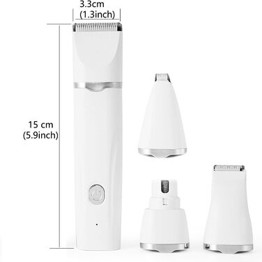 Набір 4-в-1 для стрижки собак та котів: машинка для стрижки, тример для лап, точилка для кігтів. Безшумна, акумуляторна, IPX7, 4 насадки для догляду за тілом, очима, вухами та мордою.