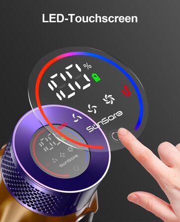 Акумуляторний пилосос SunSare 600W з дисплеєм, 50000Pa, 65хв роботи, для твердих поверхонь, килимів, шерсті тварин