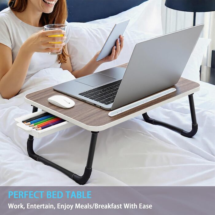 Стіл для ноутбука в ліжко, Laptoptisch для роботи та відпочинку, регульований піднос для ноутбука (48x30 см, коричневий)