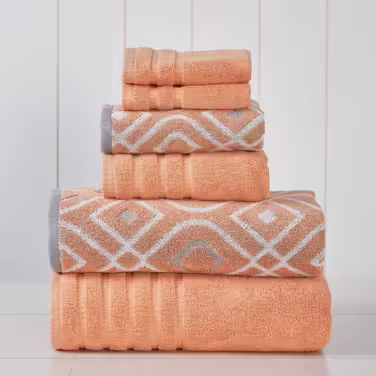 Amrapur 6-piece set made of 100% combed cotton with jacquard stripes, very soft, 550 g/m² - 2 bath towels, 2 hand towels, 2 washcloths, Coral, Standard size Coral