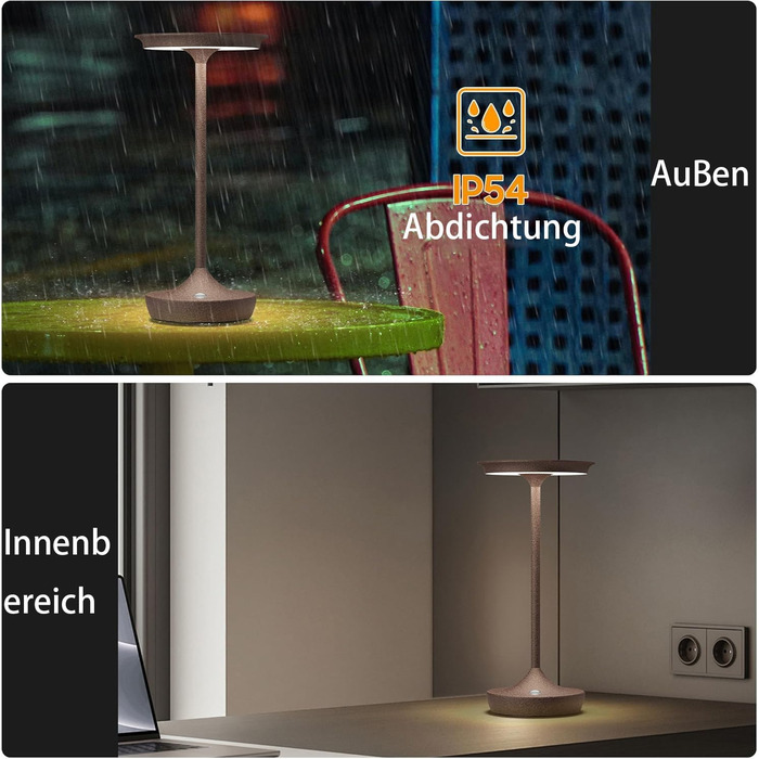 Бездротова LED-лампа для кемпінгу та дому: перезарядна настільна лампа з датчиком дотику, 3 кольори, IP54, 6000mAh (2 шт.)