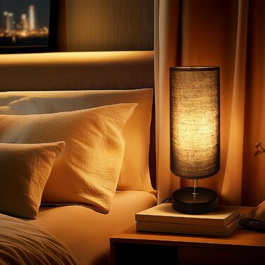 Настільна лампа чорного кольору 2 шт. з LED-лампочками 6W, патрон E27, вимикач на кабелі, 3 колірні температури (3000K/4000K/6500K) з функцією пам'яті, сучасна LED-лампа для спальні/вітальні, 2 лампочки в комплекті