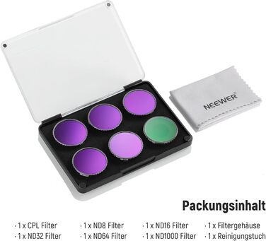 Набір фільтрів ND NEEWER для DJI Osmo Action 4/5 PRO: ND8, ND16, ND32, CPL. Захист об'єктива Action Cam. Оптичне скло HD, багатошарове покриття. 4 шт.