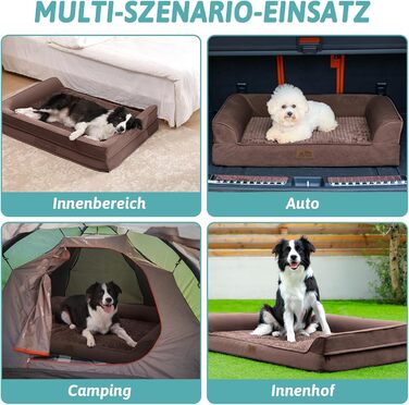 Ортопедичне ліжко для собак маленьких порід, водонепроникне диван-ліжко з бортиками, з підтримуючою піною, зручне ліжко для домашніх тварин з знімним, пральним чохлом, водонепроникний наповнювач, антиковзаюче покриття (107 x 76 x 19 см, Колір: Коричневий)