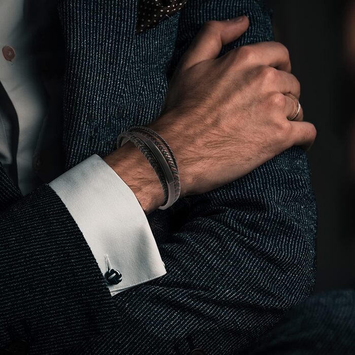 Чоловічий шкіряний браслет Shieagled з нержавіючою сталею та магнітною застібкою, плетіння, коричневий, 19.5 см