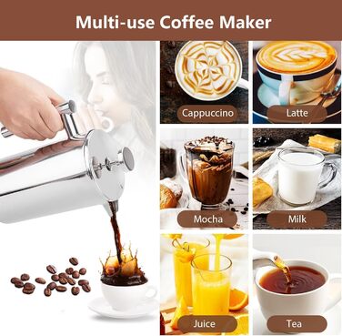 Make a French Press Coffee Maker, 1500 ml large insulated Cafetiere, double-walled insulated stainless steel, 3-stage filter system, French press for home, camping and office, Silver