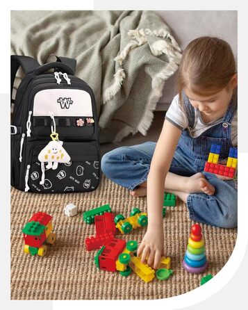 Шкільний рюкзак для підлітків (дівчаток та хлопців), чорний: водонепроникний, великий, для школи, подорожей, повсякденного використання та роботи