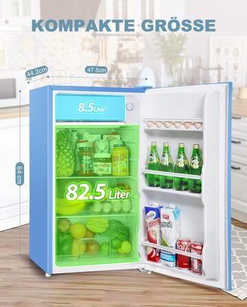 Upstreman 91L Міні-холодильник з функцією швидкого охолодження, 5 температурних режимів (1-8°C), енергоефективний, 41 дБ, компактний та місткий для студентського гуртожитку/офісу, BR321- (Блакитний)