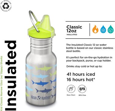 Klean Kanteen Classic Narrow Water Bottle 12 oz (Sharks)