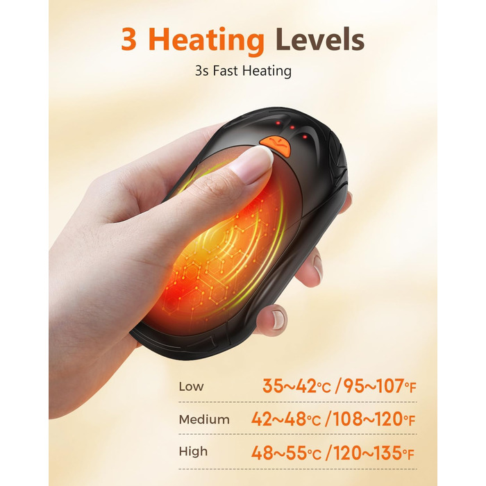 Електричний грілка для рук Bosoner: набір 2 шт, 6000mAh, USB, портативна, теплий подарунок для чоловіків та жінок, чорний