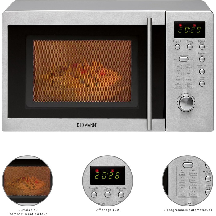 Мікрохвильова піч Bomann® з грилем, 1000 Вт, вбудована, 20 л, 8 програм, з поворотним столом, MWG 2211 U CB