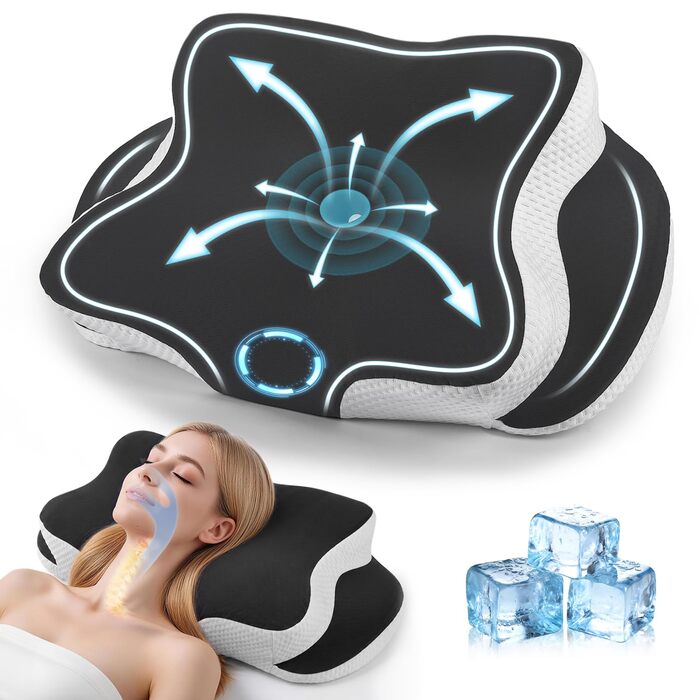 Ортопедична подушка з Memory Foam для сну на боці, спині та животі. Чорна, з дихаючим знімним чохлом