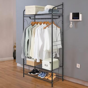 Metal Clothes Rack, Multifunctional Closet with 1 Clothes Rod and 3 Shelves, Coat Rack for Bedroom Dressing Room, 79×36×161cm