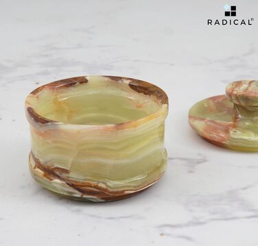 Radical Marble Salt Cellar with Lid, 8.9 cm, Green Onyx, Handcrafted Spice Jar for Kitchen, Ideal Salt Container, Salt and Pepper Holder, and Rock Salt Holder