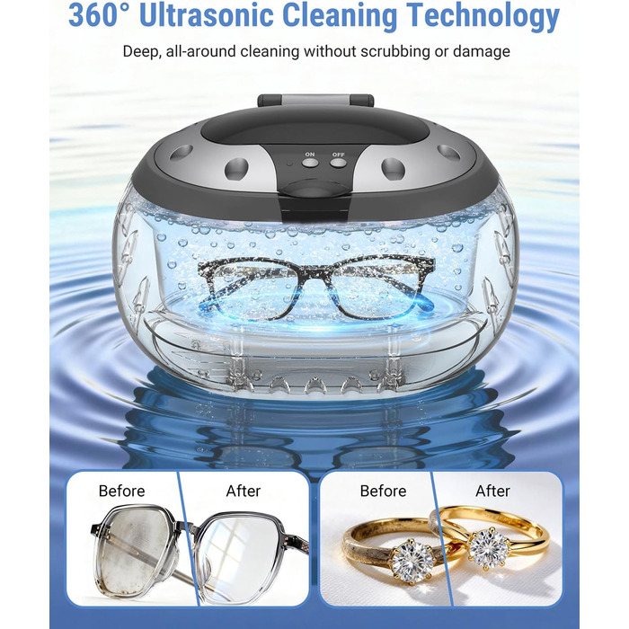 Ультразвукова мийка VLOXO 600мл, 42 кГц – для ювелірних виробів, інструментів, протезів, годинників, нержавіюча сталь, 50W