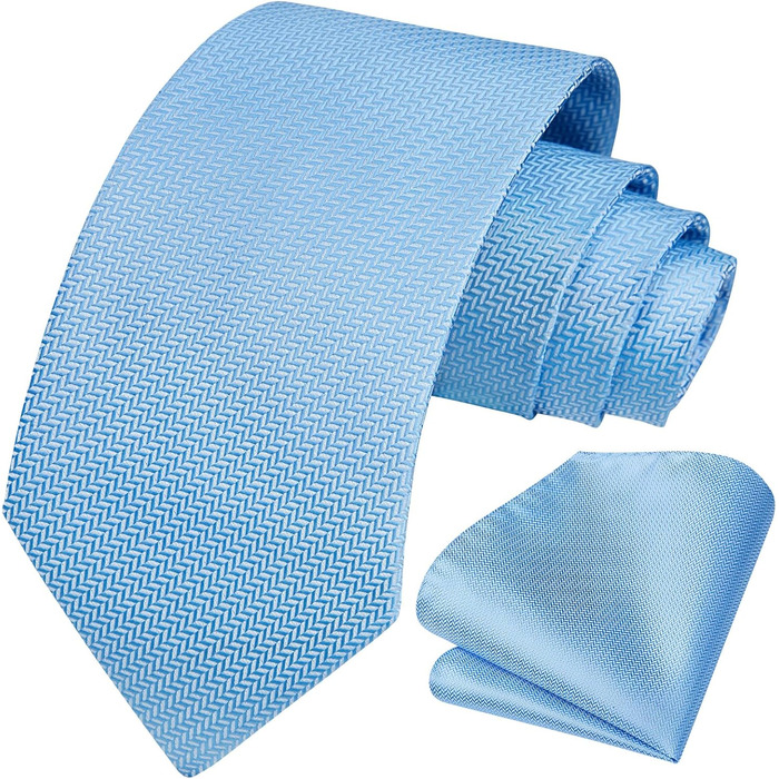 Краватка чоловіча Enlision для весілля, однотонна з кишеньковим хустинкою, формальний комплект (блакитна)