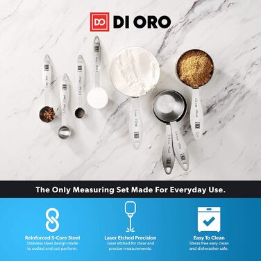 Набір мірних ложок DI ORO® з нержавіючої сталі - зручні для зчитування мірок - для сухих та рідких інгредієнтів - відмінні кухонні аксесуари для приготування та випічки - придатні для миття в посудомийній машині (набір мірних склянок та ложок)