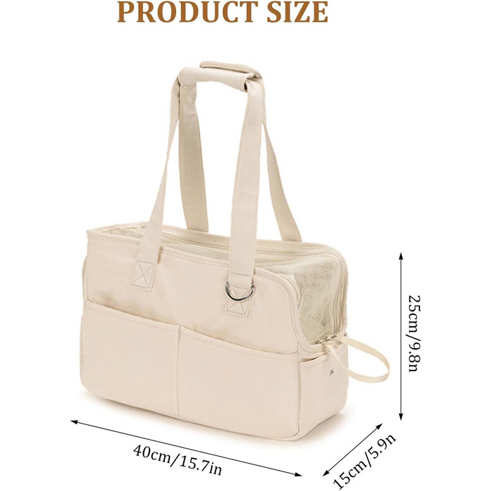 Транспортна сумка Dokeno для собак та котів до 8 кг, складана переноска для подорожей та авто, дихаюча переноска для домашніх тварин з ручками (Бежевий, 41x19x31 см)