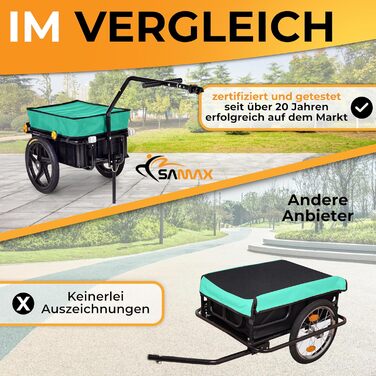 Причіп SAMAX 70 літрів / 60 кг: вантажний причіп для велосипеда з кріпленням, чорний, зелений