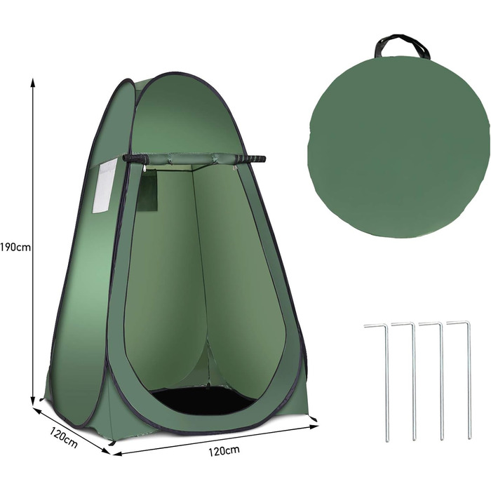 Намет для душу GYMAX, переодягання, туалет, кемпінг, 120x120x190 см, мобільний, зелений