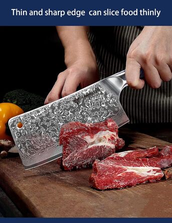 Ніж кухарський Sanmuzuo Hackmesser 17 см, професійний, Дамаск, серія Xuan, VG10 сталь, ручка з епоксидної смоли (сапфірово-блакитна)