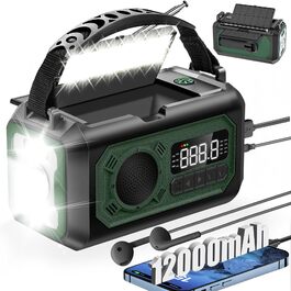Радіо на сонячних батареях та ручному заводі 12000mAh з USB зарядкою, ліхтариком, компасом, NOAA, AM/FM - аварійне радіоприймач