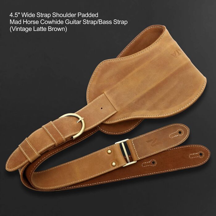 Гітарний ремінь Nefelibata з повномісної шкіри, 2' з кишенею для медіатора, для бас-, електро- та акустичної гітари, з медіаторами, кнопками та замками (Star Black) (Vintage Latte Brown)
