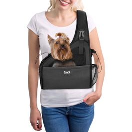 Dog-friendly sling carriers, hands-free travel bag for small pets with adjustable straps, hardboard base, safety belt, for dogs up to 2.8kg, widened version (M+ (For short-legged pets under 2.8kg), Black)