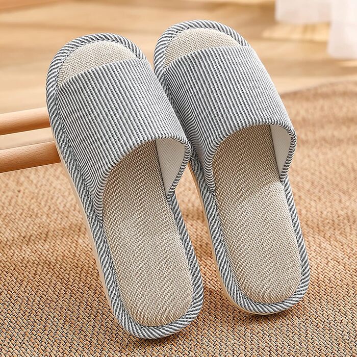 Легкі домашні тапочки з льону для жінок та чоловіків, відкриті сандалі для дому та вулиці (44/45 EU, темно-синій)