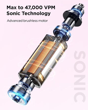 Електрична звукова зубна щітка для дорослих та дітей, 5 режимів чищення, 3 рівні інтенсивності, таймер, 8 насадок, чохол для подорожей, акумуляторна, чорний/рожевий