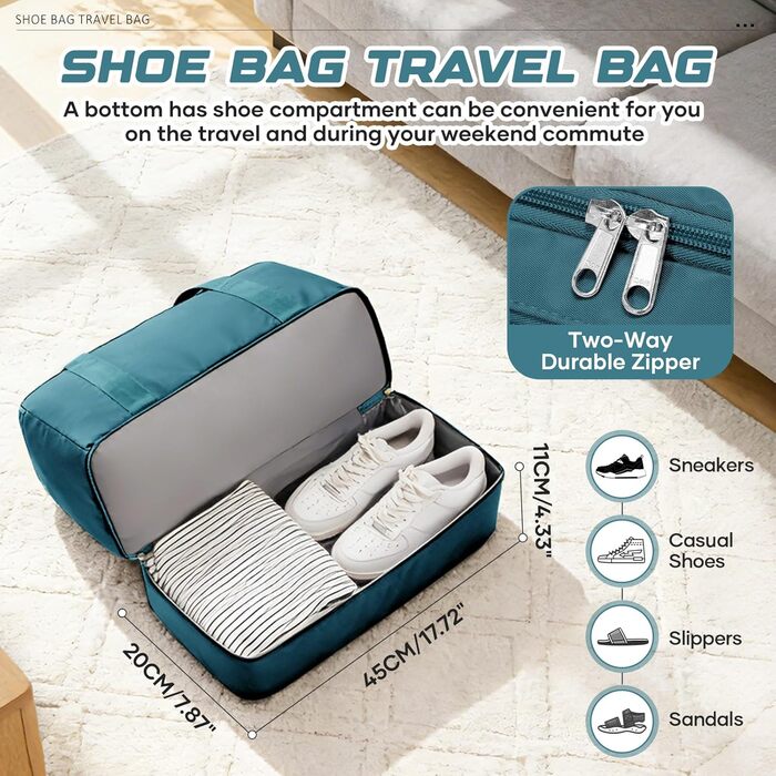 Спортивна сумка Weekender HPLQQ для ручної поїздки (45x36x20 см) - дорожня сумка, сумка для фітнесу, сумка для взуття, клінічна сумка, синя (D04)